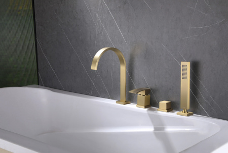 Смеситель на борт ванны Abber Wasserfall AF8613G золото матовое