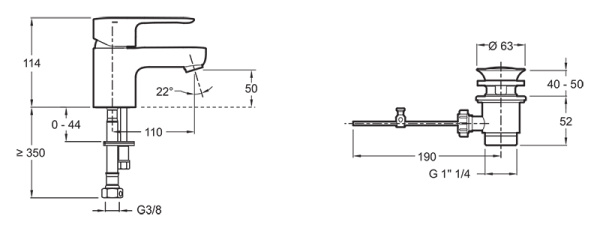 Смеситель для раковины Jacob Delafon July E16319-4-CP с гигиеническим душем