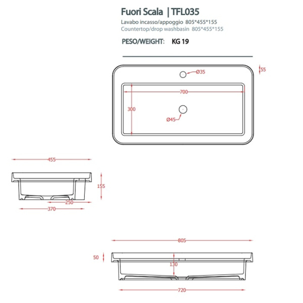 Раковина Artceram Fuori Scala TFL035 05 00 *1