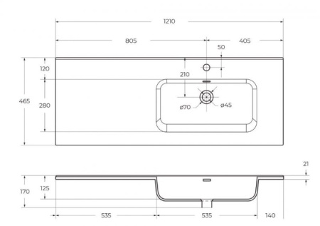 Раковина BelBagno 120 BB1200ETL-R