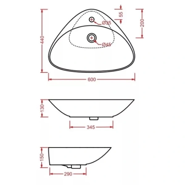 Раковина 60x44 см Artceram Plettro PTL001 01 00 bi