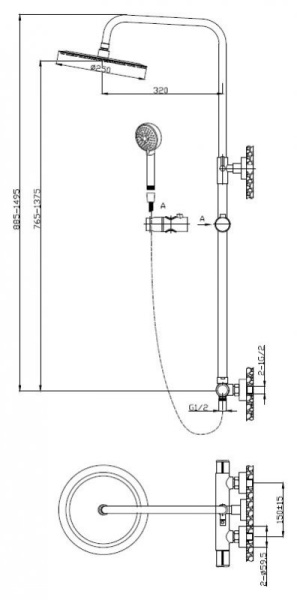 Душевая стойка BelBagno Uno UNO-DOCM-ORO со смесителем