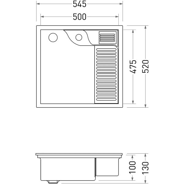 Раковина Abber Rechteck AC2224R 54,5x52 см R, над стиральной машиной, встраиваемая снизу, белый