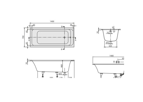 Акриловая ванна Villeroy&Boch Omnia architectura 140x70 UBA147ARA2V-01