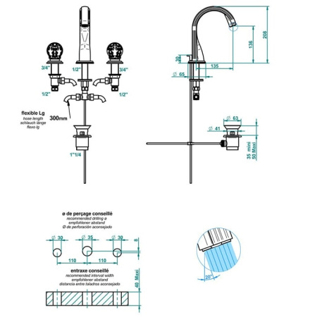 Смеситель для раковины THG Flore U5A.A02.151