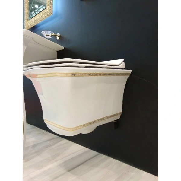 Унитаз подвесной Boheme Hermitage Gold 951-G безободковый, белый/золото