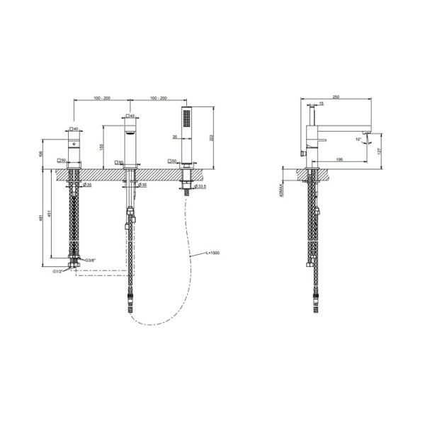 Смеситель для ванны Gessi Rettangolo 20037#299 черный матовый