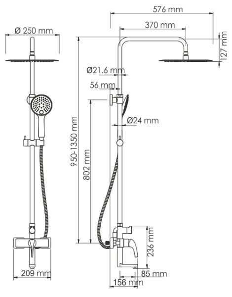 Душевая стойка WasserKRAFT A17101 глянцевое золото