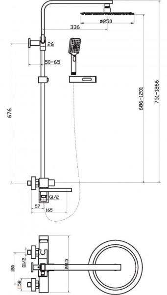 Душевая стойка BelBagno Luce LUC-VSCM-ORO со смесителем
