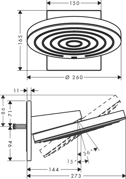Верхний душ hansgrohe Pulsify 24150670 матовый черный