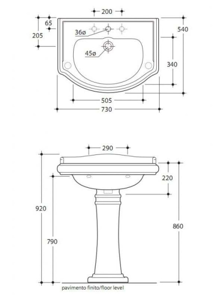 Раковина KERASAN Retro 73 1047bi*3