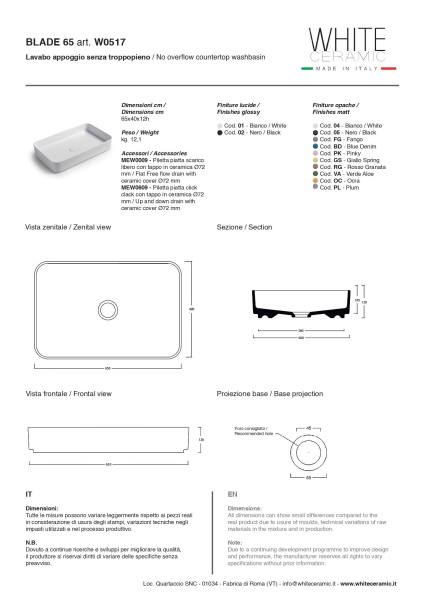 Раковина White Ceramic Blade Rectangular 65 W051701