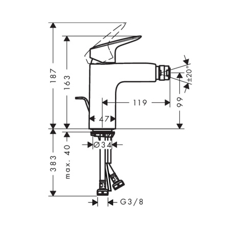 Смеситель для биде hansgrohe Logis 71201000 со сливным гарнитуром
