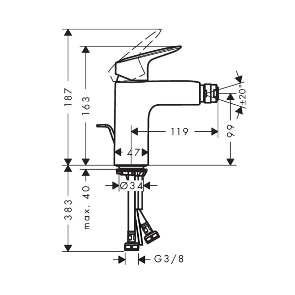 Смеситель для биде hansgrohe Logis 71201000 со сливным гарнитуром