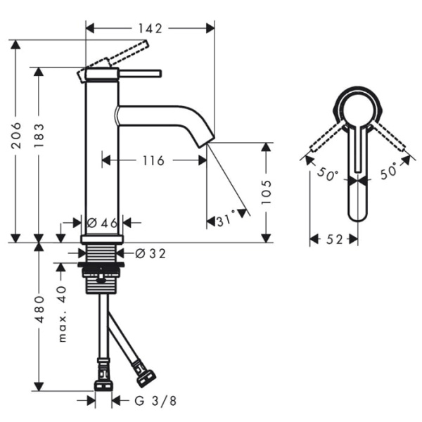 Смеситель для раковины Hansgrohe Tecturis S 73311140 шлифованная бронза