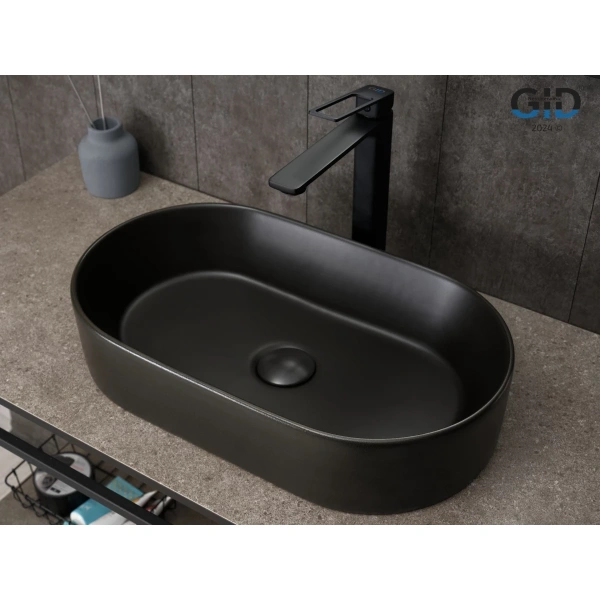 Раковина-чаша GID N9020bg 52,5x30,5 см, накладная, черный графит