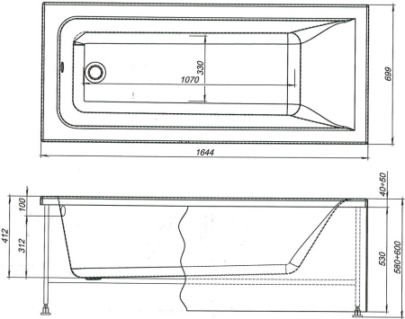 Акриловая ванна Aquanet Bright 165х70 белый