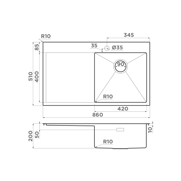 Кухонная мойка Omoikiri Akisame 86-IN-R нержавеющая сталь/нержавеющая сталь 4993763