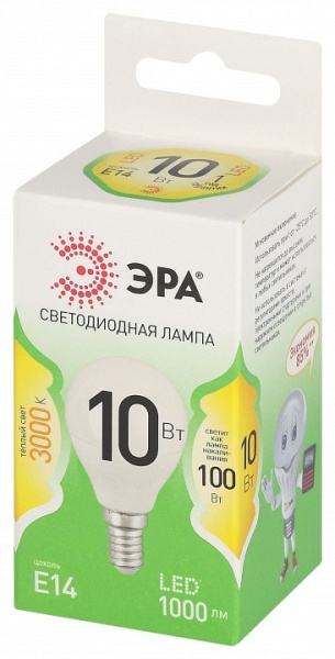 Лампа светодиодная Эра Green Line E14 10Вт 3000K LED P45-10W-830-E14 GL