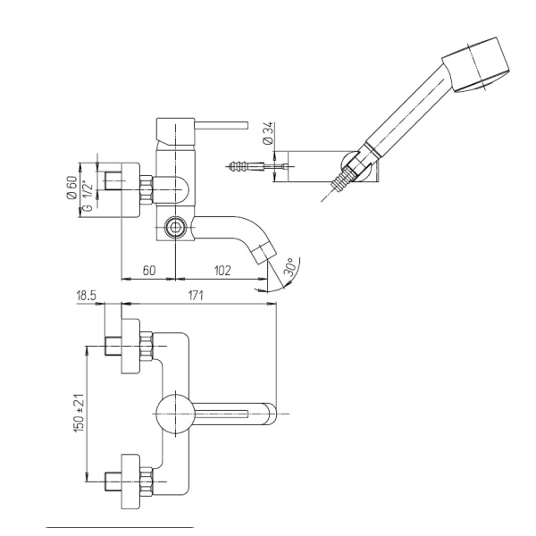 Смеситель для ванны Paini Cox 78CR105
