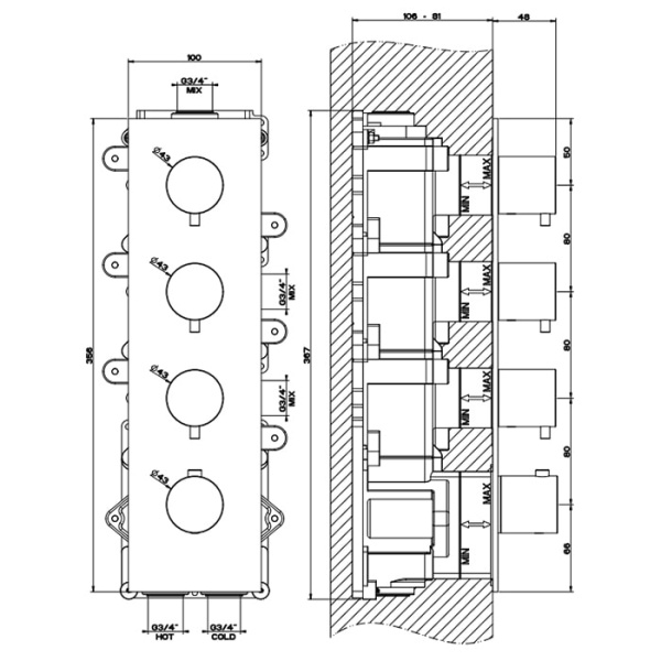 Смеситель для душа Gessi 316 54516#707 черный матовый