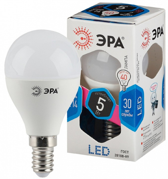Лампа светодиодная Эра Стандарт E14 5Вт 4000K LED P45-5W-840-E14