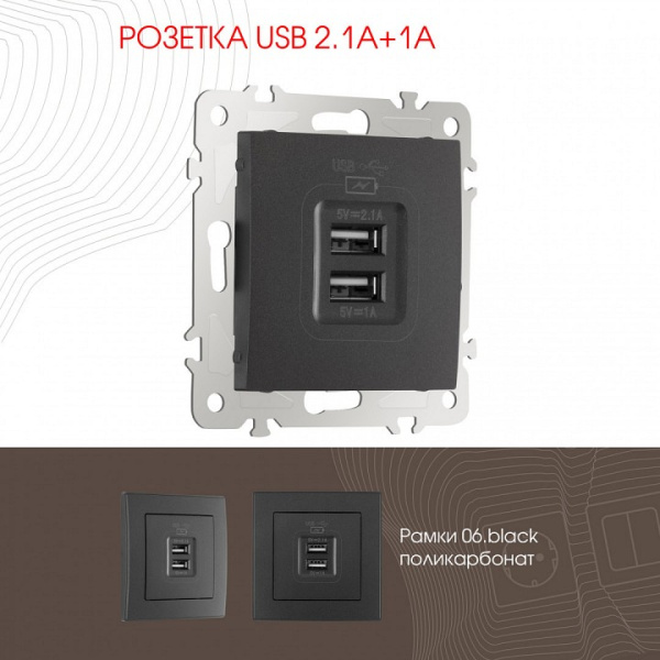 Розетка USB без рамки Arte Milano am-206 206.46-1.black