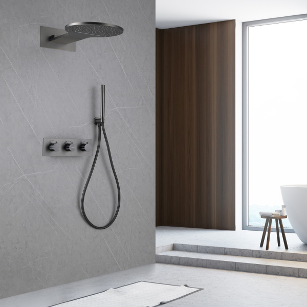 Душевой комплект Abber Wasser Kreis AF8151NG с термостатом никель