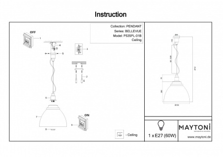 Подвесной светильник Maytoni Bellevue P535PL-01B