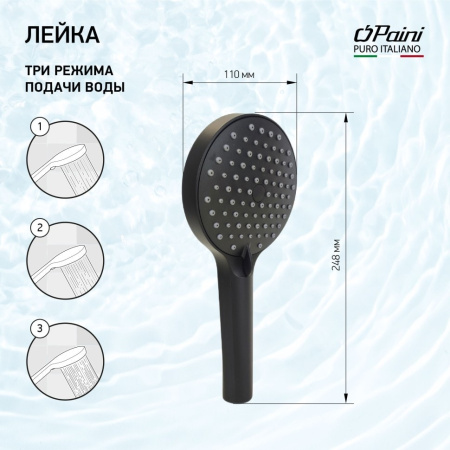 Душевая лейка Paini Torino TRYO155F3D110 черная матовая