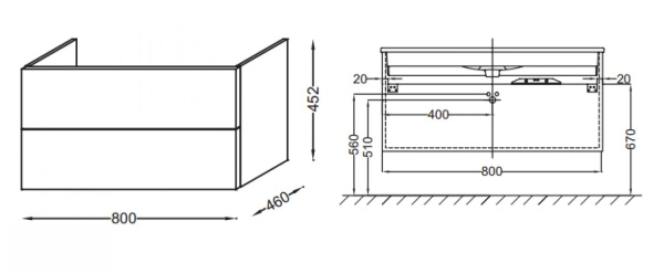 Тумба под раковину 80 см Jacob Delafon Vox EB2078-R4-E15 чёрное дерево