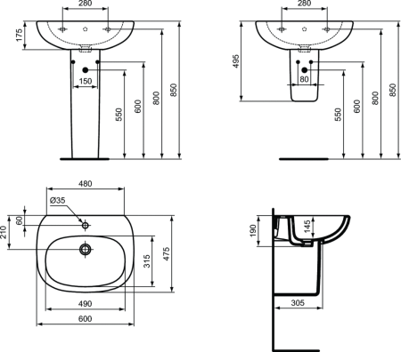 Раковина Ideal Standard Tesi 60 (T351401)