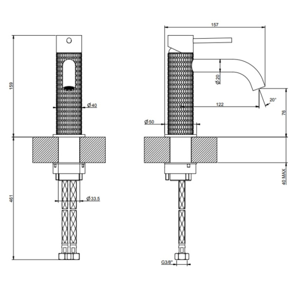 Смеситель для раковины Gessi 316 54202#707 черный матовый