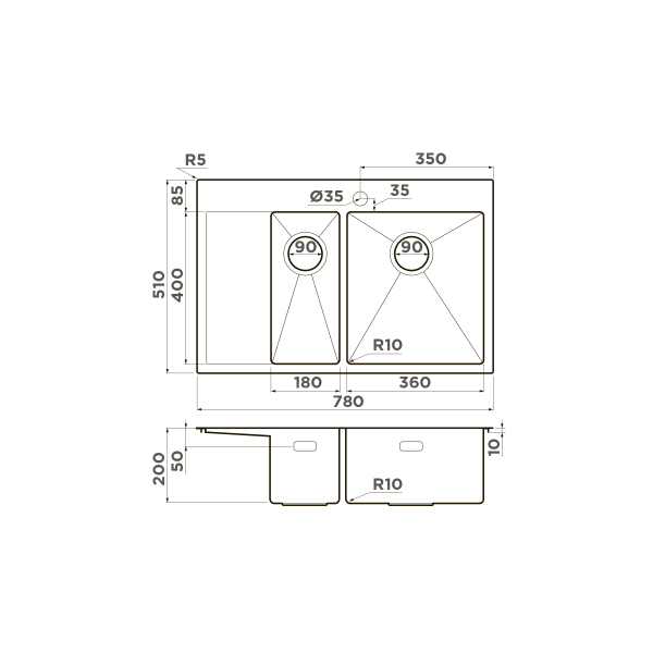 Кухонная мойка Omoikiri Akisame 78-2-IN-R нержавеющая сталь/нержавеющая сталь 4973063