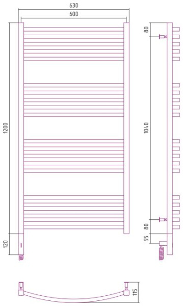Электрический полотенцесушитель Сунержа Аркус 3.0 1200х600 051-5704-1260 состаренная латунь