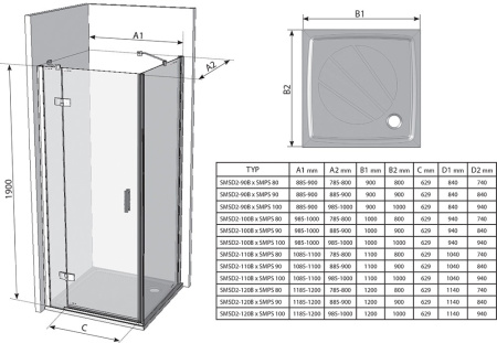 Душевая стенка Ravak Smartline 80 L 9SL40A00Z1 хром+Transparent