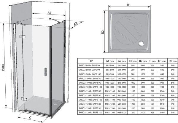 Душевая дверь Ravak Smartline SMSD2-110 B-R 0SPDBA00Z1 хром+Transparent