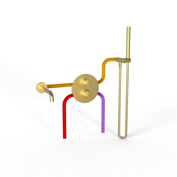 Термостат для ванны Paini Cox 78PJSET26911THBATH с душевым гарнитуром золото матовое