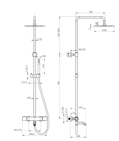 Душевая стойка Paini Cox 78CR687THSSD250F1B с термоcтатом