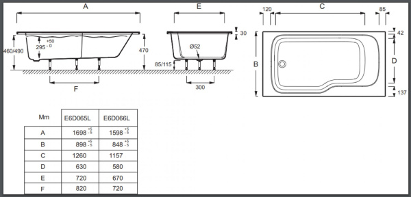 Акриловая ванна Jacob Delafon Bain-Douche Malice 170x90 E6D065L-00