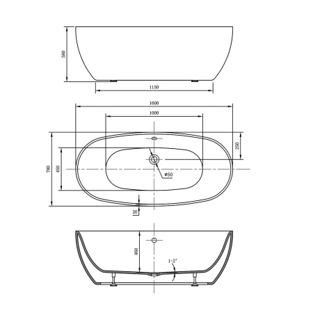 Акриловая ванна Vincea 160x78 VBT-405-1600