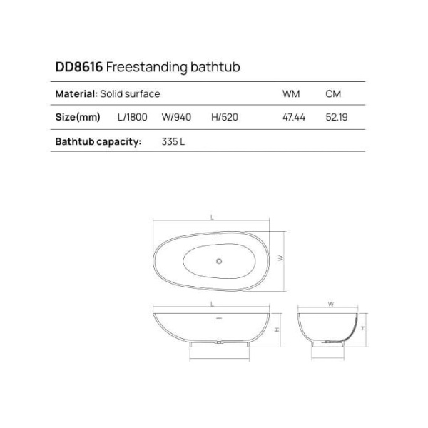 Отдельностоящая ванна Dea Design Modern 180х94х52 DD8616 1800 18 белый