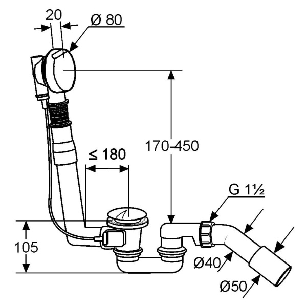 Слив-перелив для ванны Kludi Rotexa 2000 2140605-00