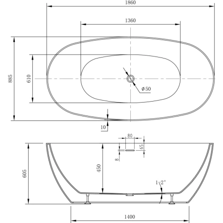 Акриловая ванна Abber AB9504 186x88,5 см, отдельностоящая, белый