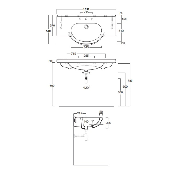 Раковина Simas Top E Lavabi D'Arredo 105 TOP 60 bi*1