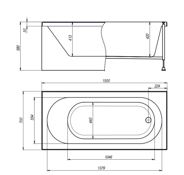 Акриловая ванна Timo Roha 150х70 ROHA1570 белый