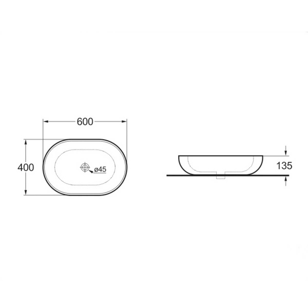 Раковина керамическая Vincea VBS-113 600*400*135 накладная белый