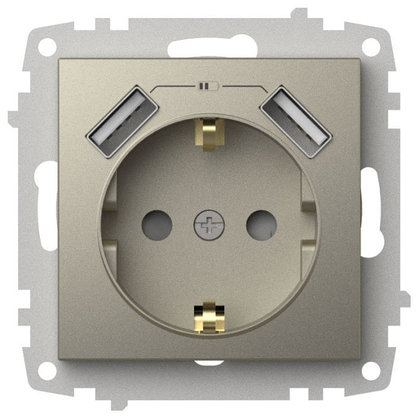 Розетка с заземлением и со шторкой и 2хUSB type A без рамки Elbi Eleсtriс Zena Vega 609-011400-317