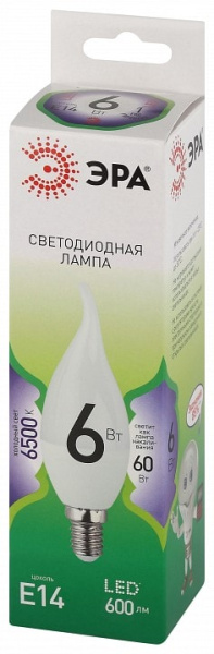 Лампа светодиодная Эра Green Line E14 6Вт 6500K LED BXS-6W-865-E14 GL
