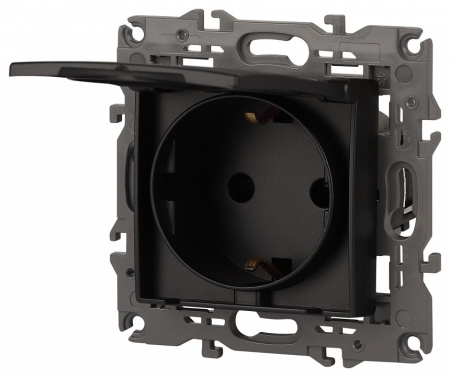 Розетка с заземлением и со шторкой, без рамки с крышкой Эра Эра Elegance 14-2103-05